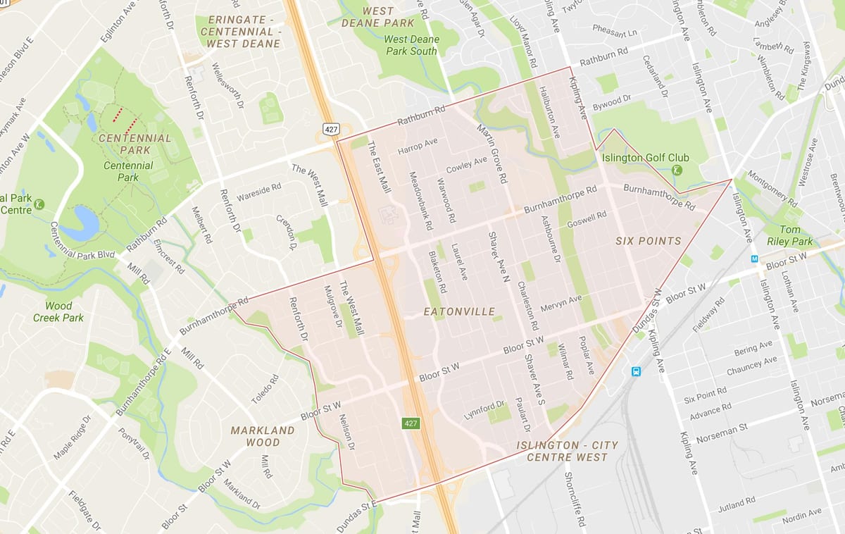 Karta Eatonville području Toronto