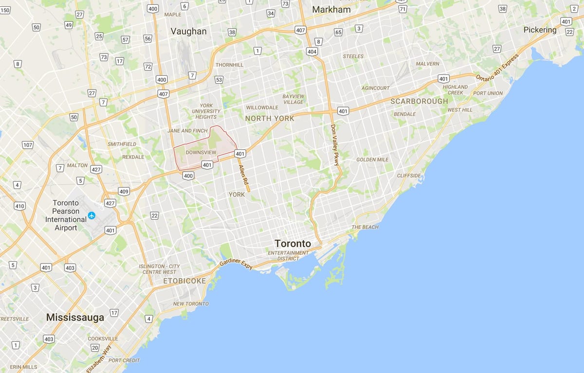 Karta Даунсвью području Toronto