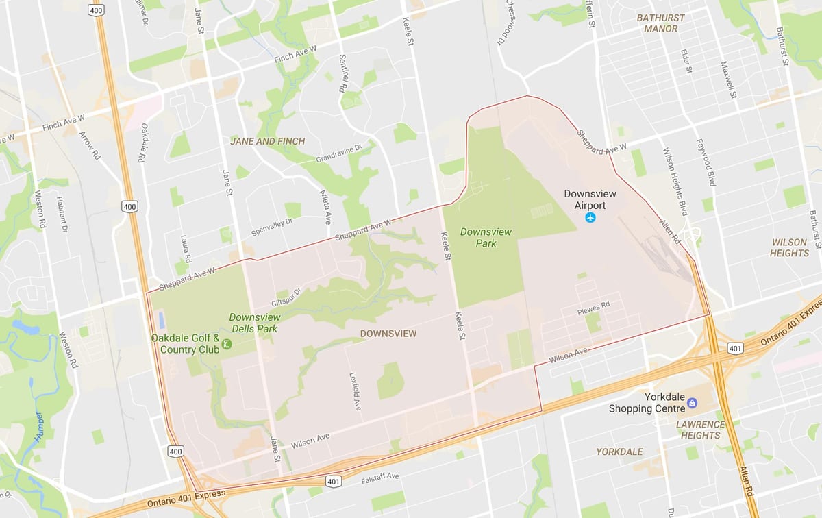 Karta Даунсвью području Toronto