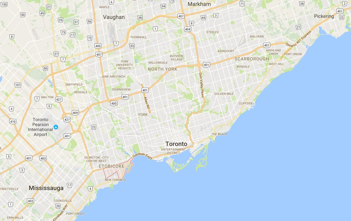 Karta Мимико području Toronto
