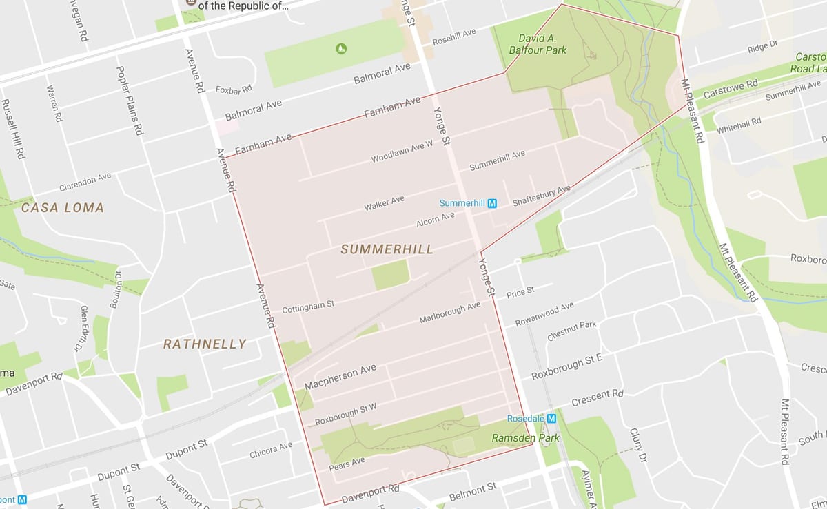 Karta Саммерхилл području Toronto