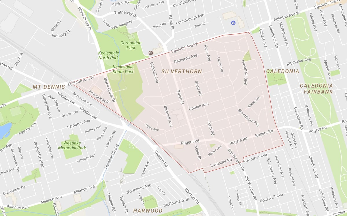Karta Сильверторн području Toronto