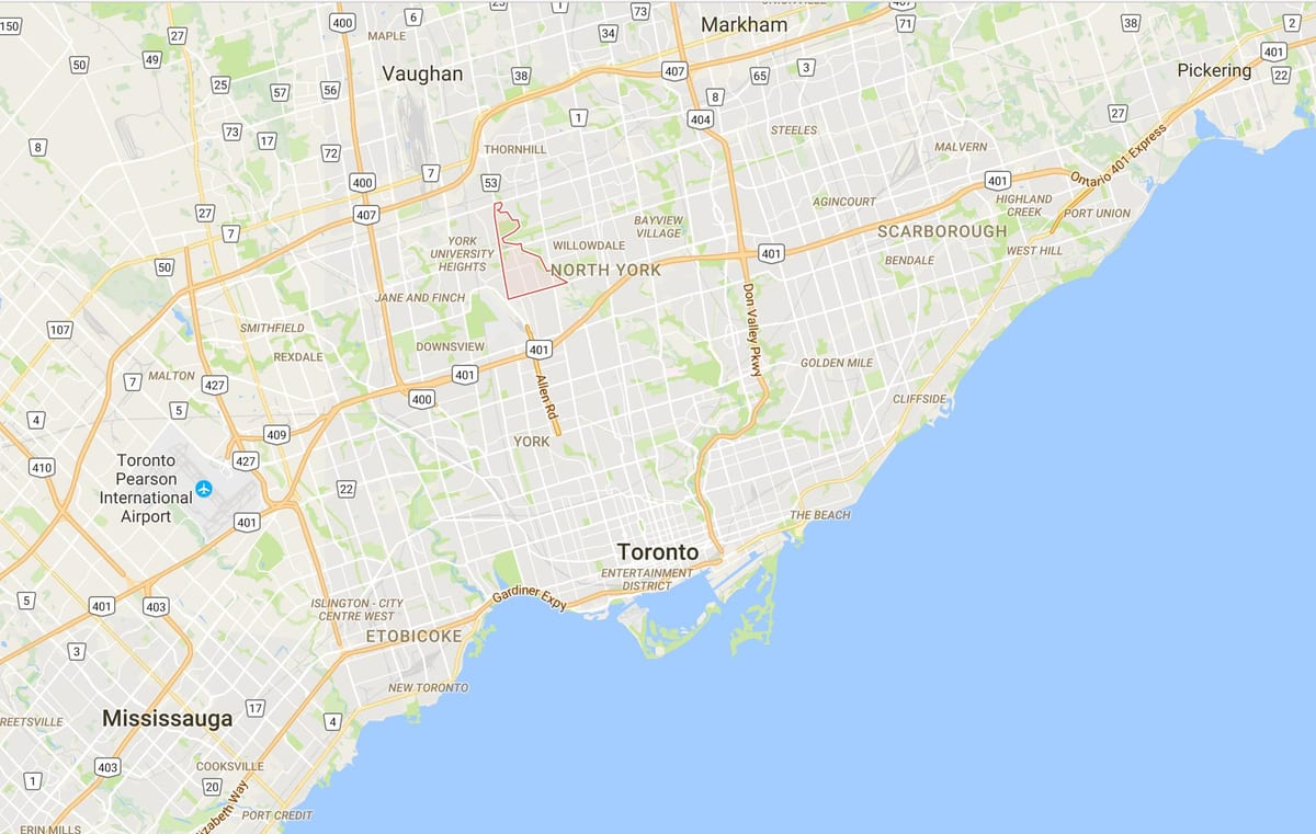 Karta Bathurst Manor području Toronto