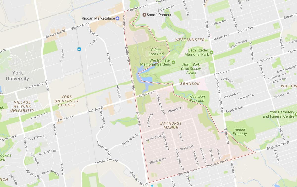 Karta Bathurst području Manor Toronto
