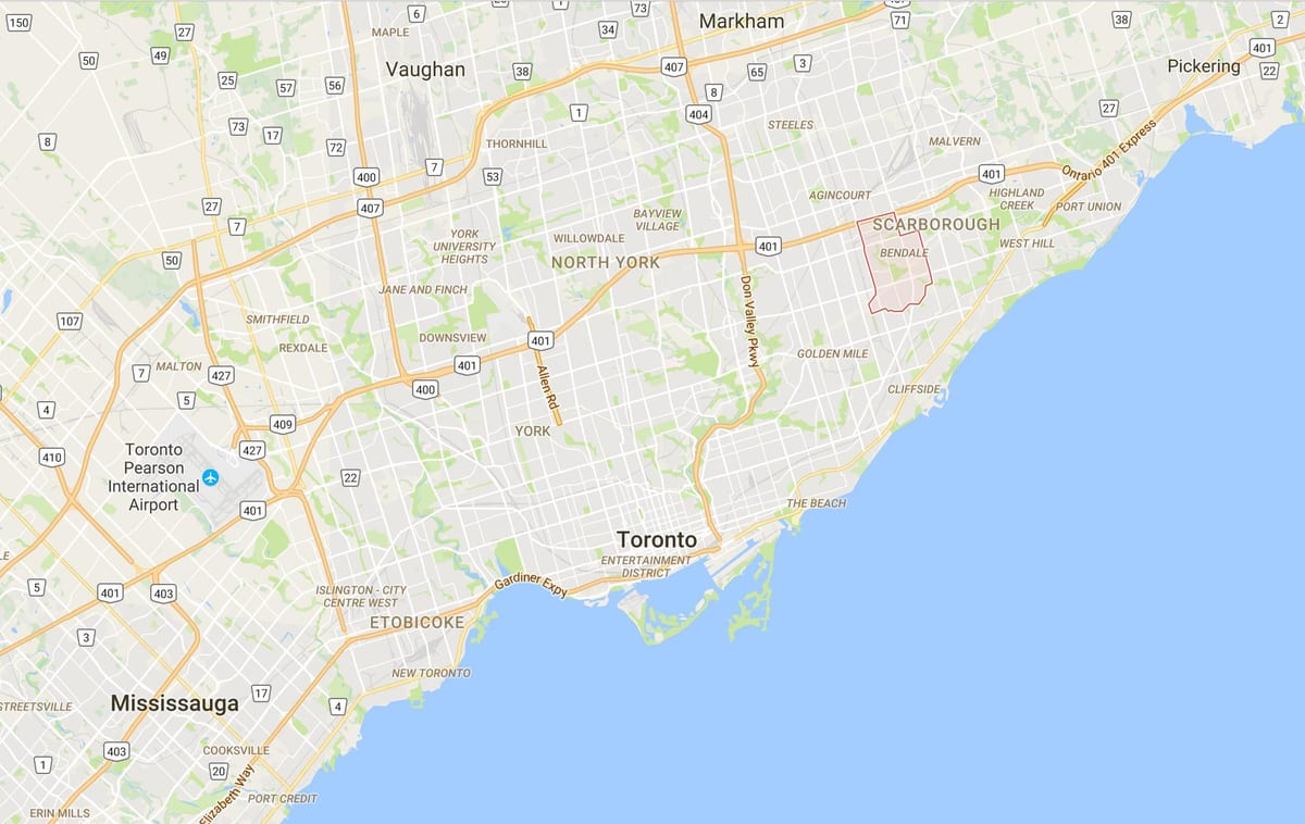 Karta Bendale području Toronto