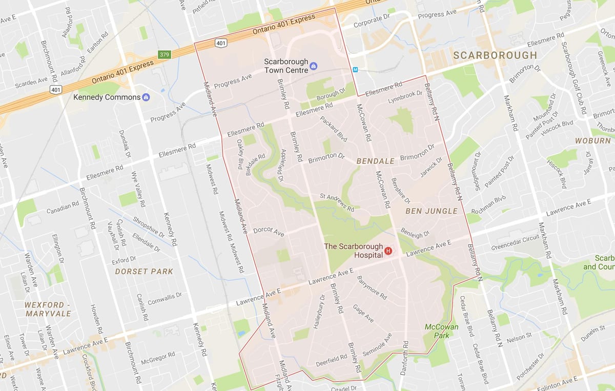 Karta Bendale području Toronto