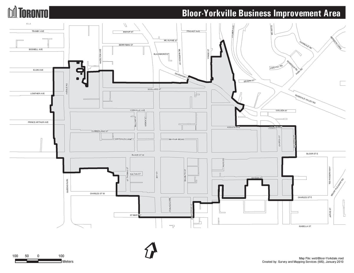 Karta Bloor-Йорквилл granice Toronto 