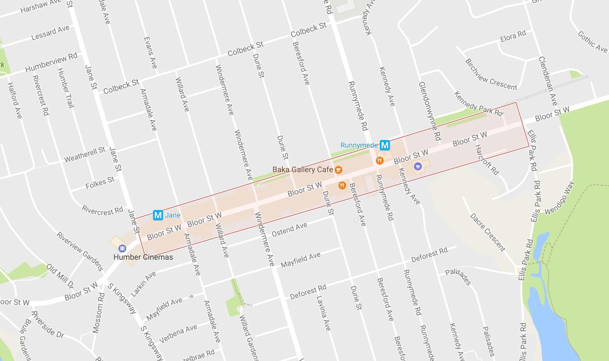 Karta Bloor West Village području Toronto