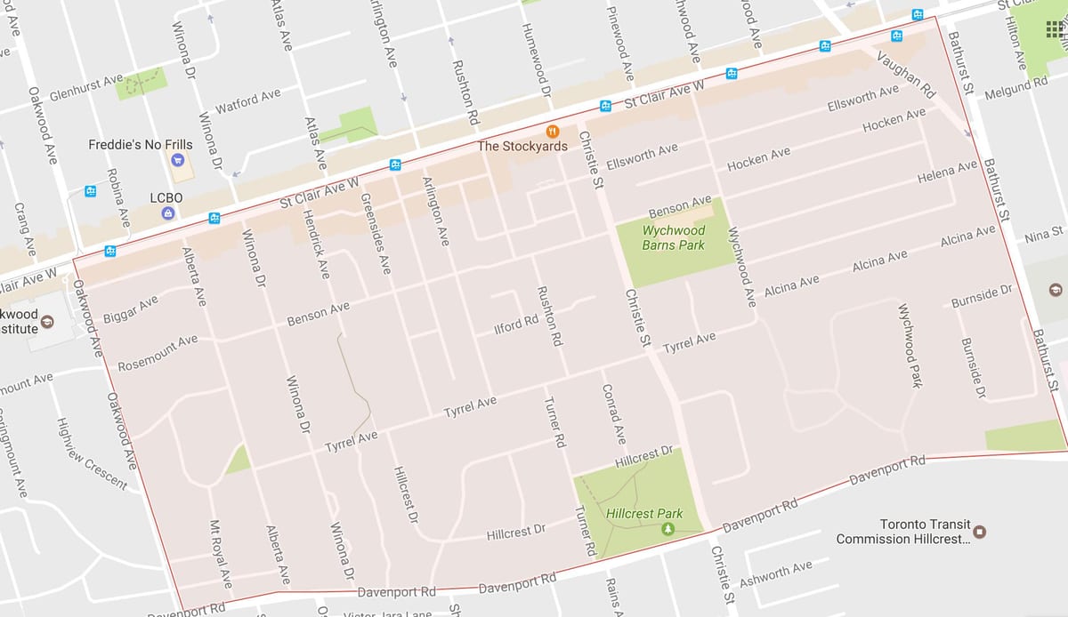 Karta Bracondale Brdo području Toronto