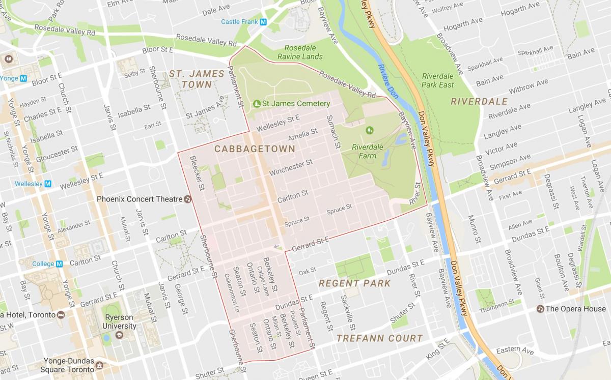 Karta Cabbagetown području Toronto