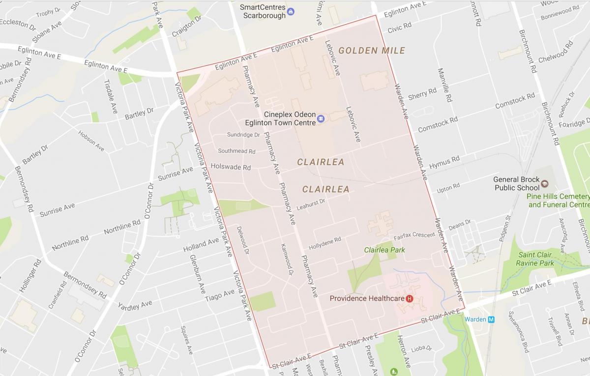 Karta Clairlea području Toronto