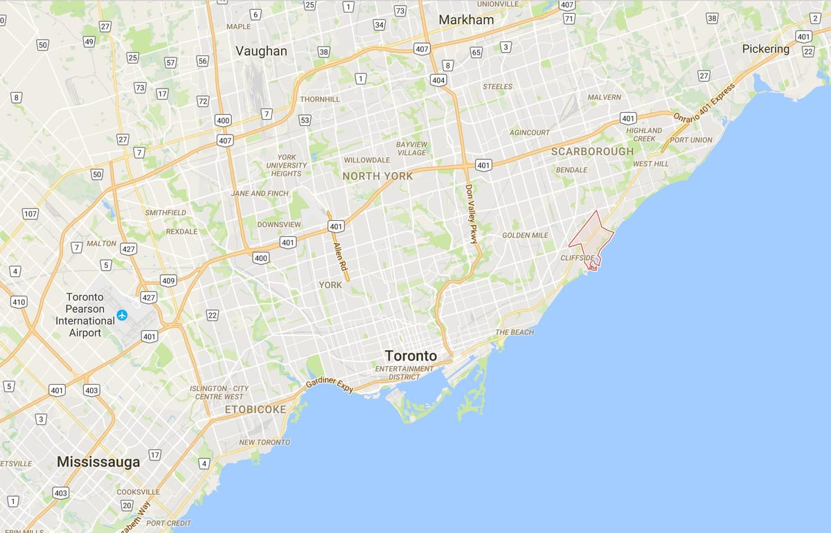 Karta Cliffcrest području Toronto