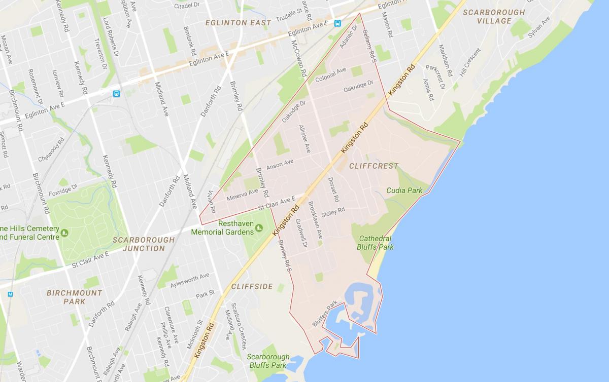 Karta Cliffcrest području Toronto