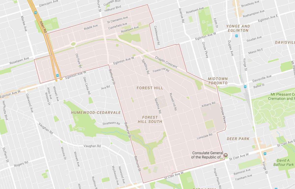 Karta Forest Hill području Toronto
