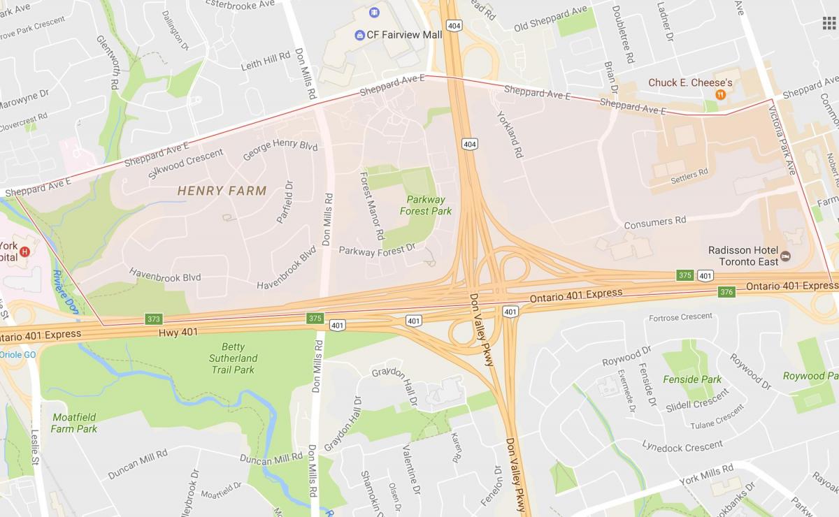Karta Henry Farma području Toronto