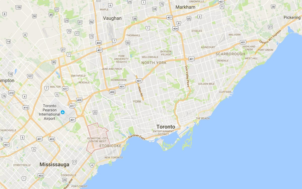 Karta Islington Zapadnom četvrti u Torontu
