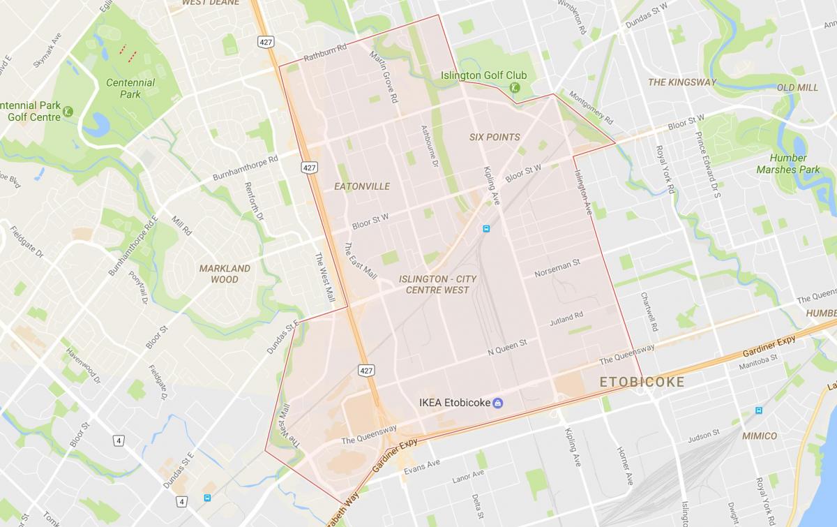 Karta Islington Zapadnom četvrti u Torontu