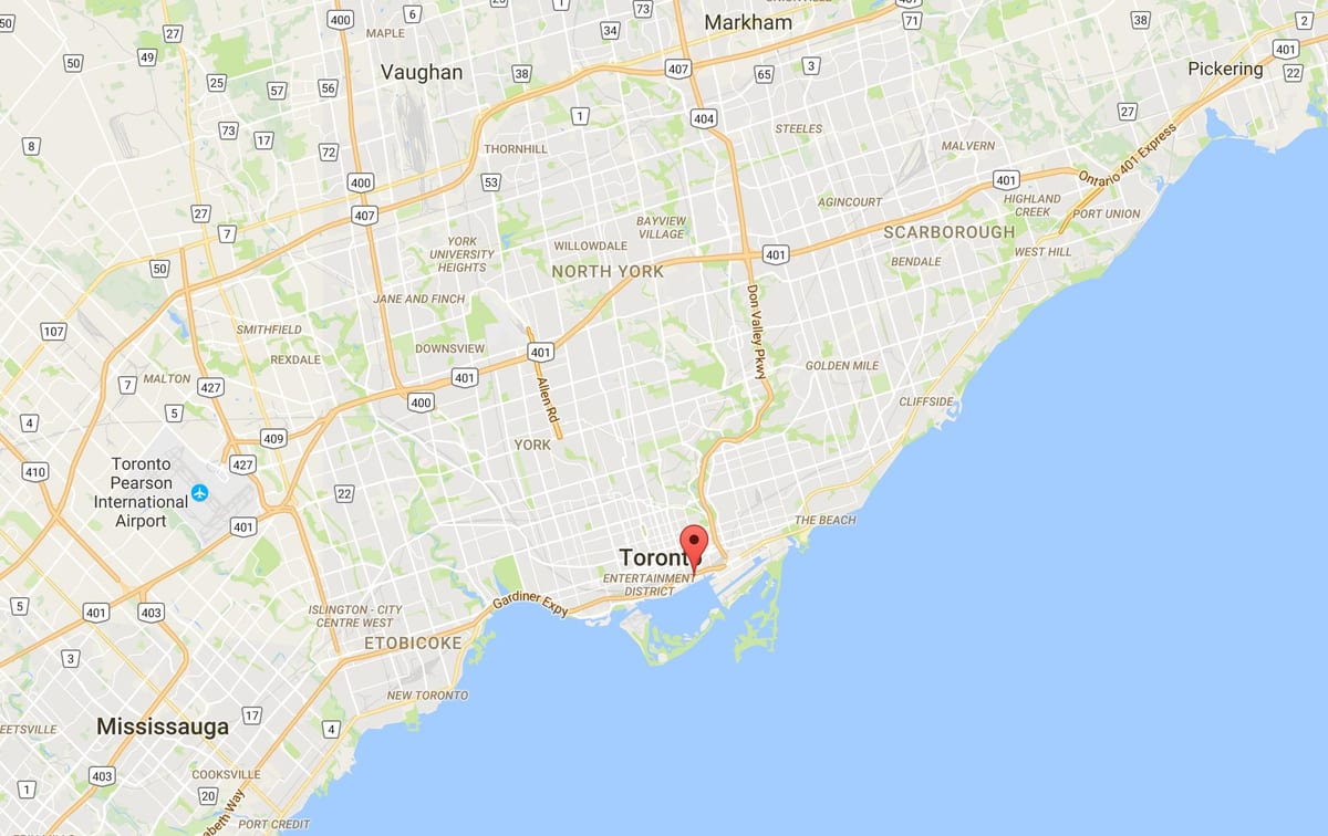 Karte Istočne Бейфронт području Toronto