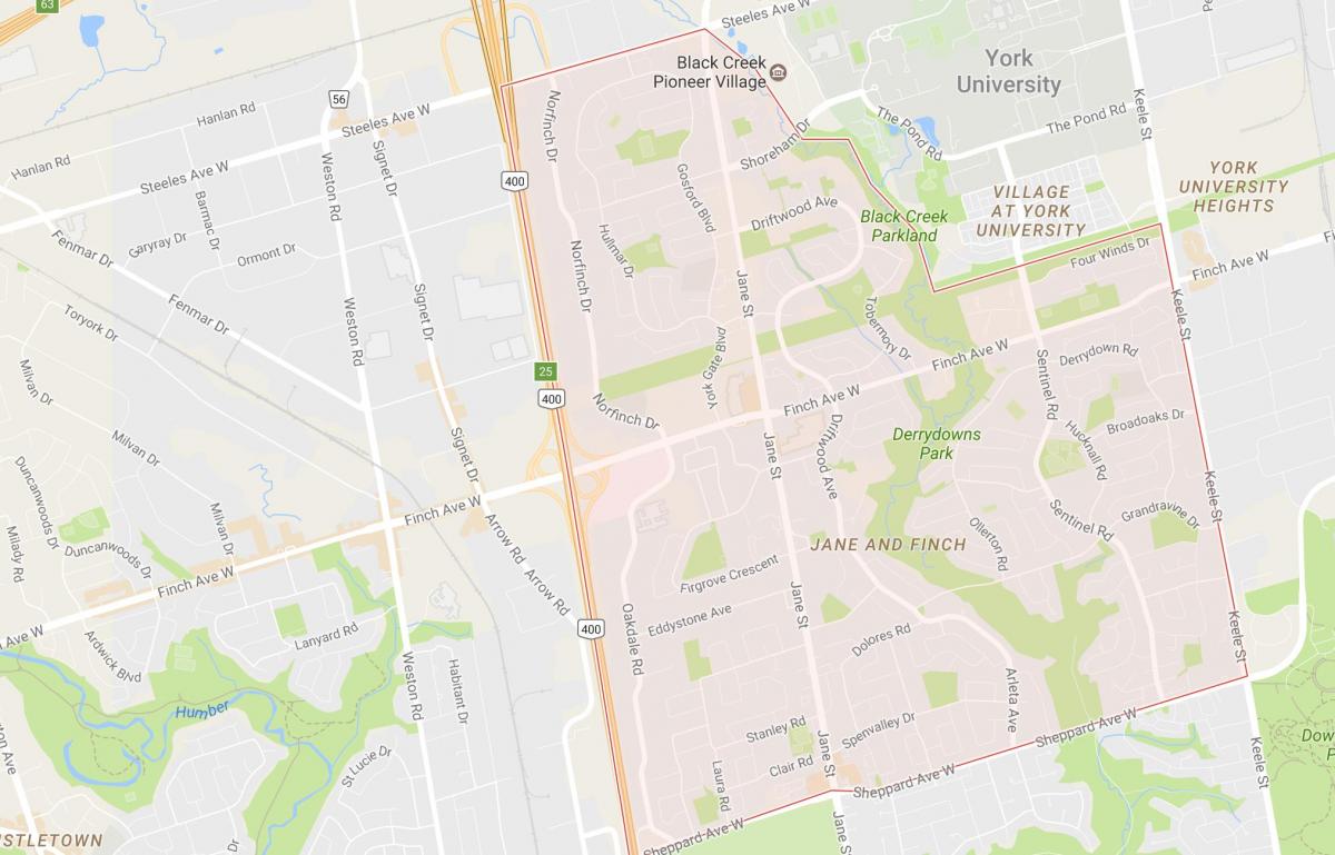 Karta Jane i Finch području Toronto