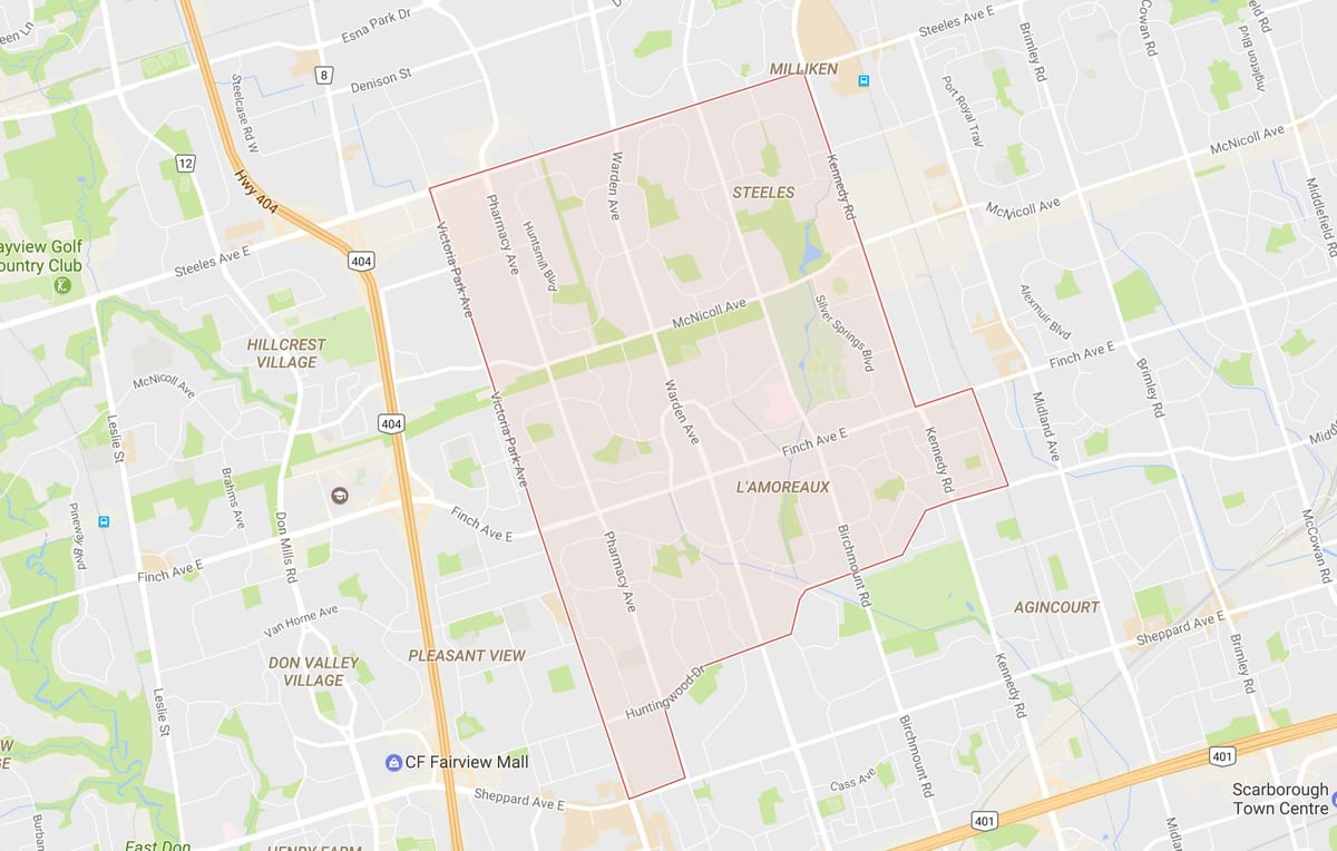Karta je L ' Amoreaux području Toronto