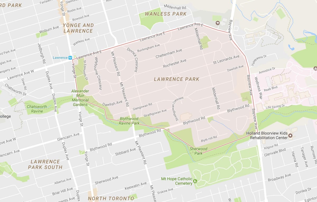 Karta Lawrence-Park području Toronto