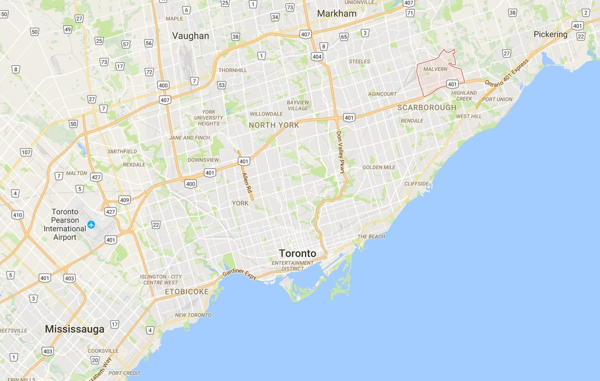 Karta Malvern području Toronto