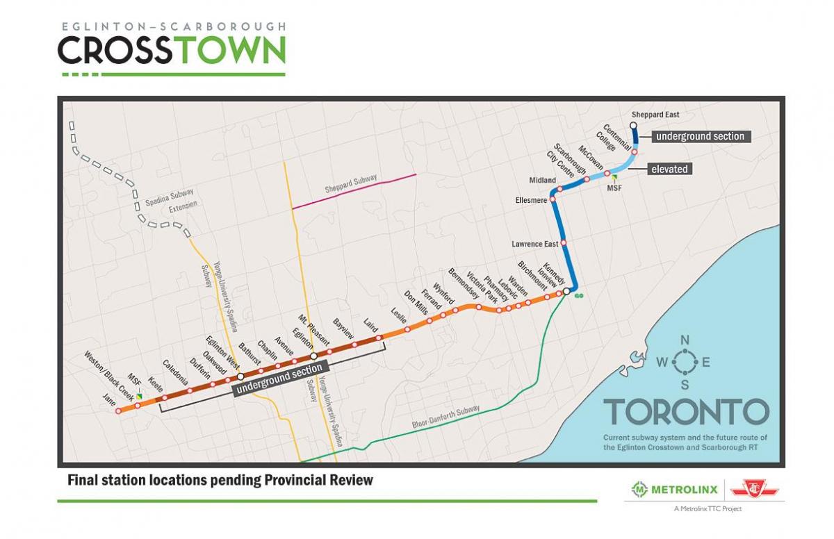 Karta Toronto metro linija 5 Эглинтон