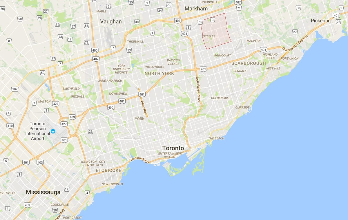Karta Millikan području Toronto