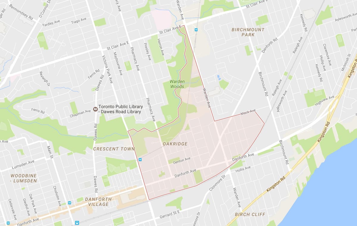 Kartu Oakridge području Toronto