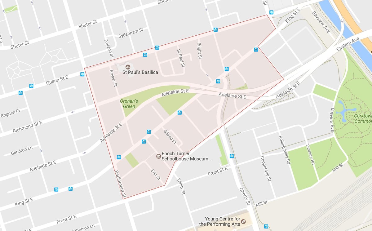 Karta grada корктаун području Toronto
