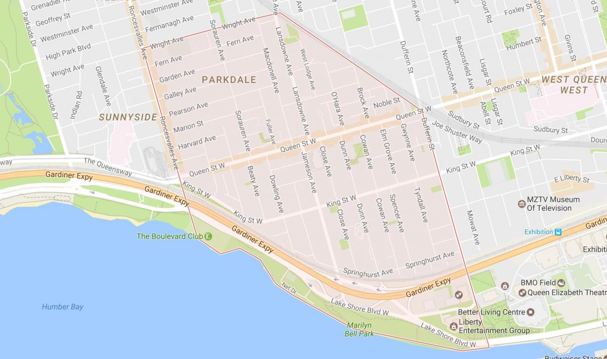Karta Parkdale području Toronto