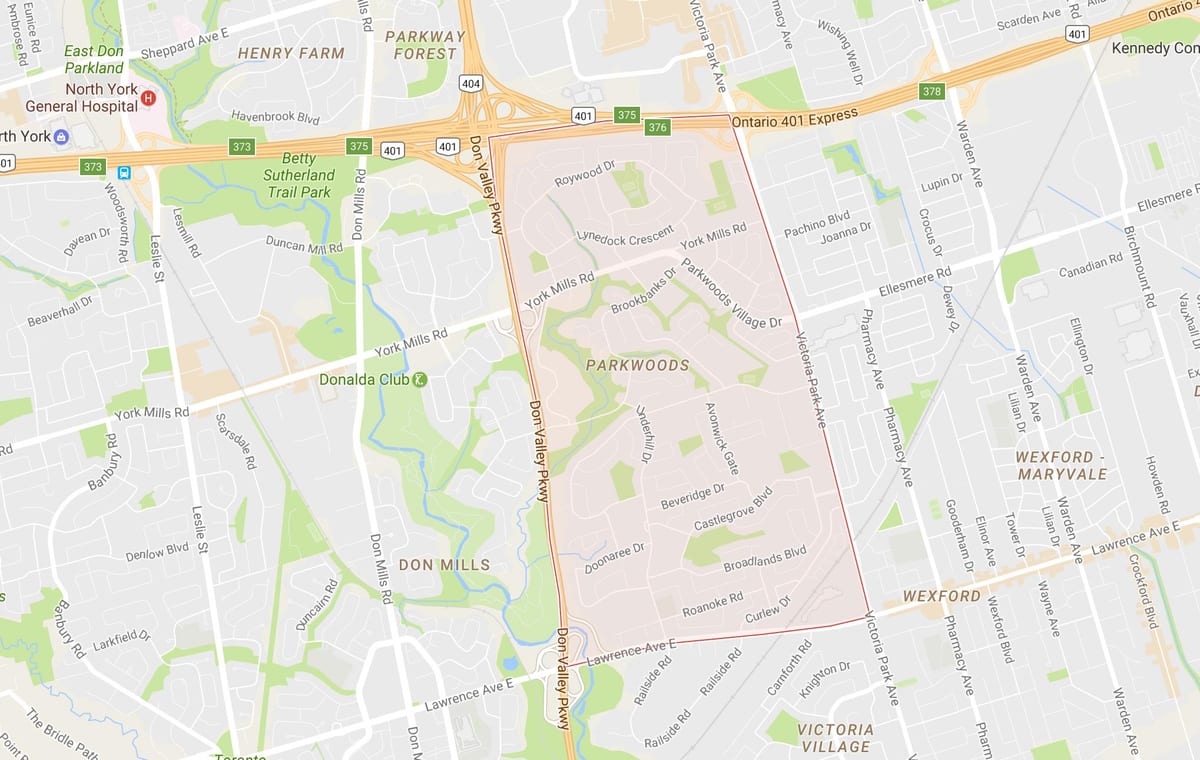Karta Parkwoods području Toronto