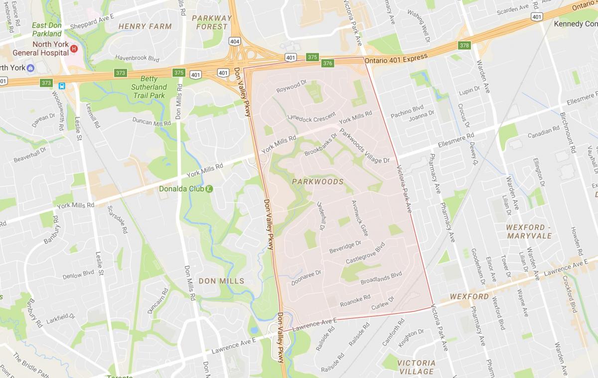 Karta Parkwoods području Toronto