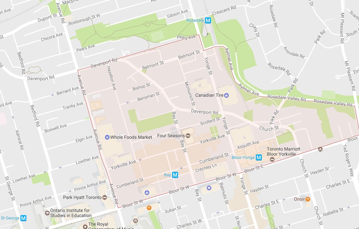 Karta Йорквилл području Toronto