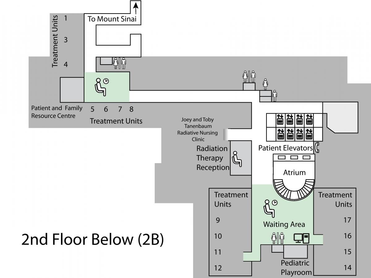 Karta cancer centra princeze Margaret u Torontu, 2 kat ispod (B2)