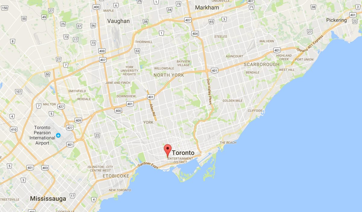 Karta Queen street west Toronto područje