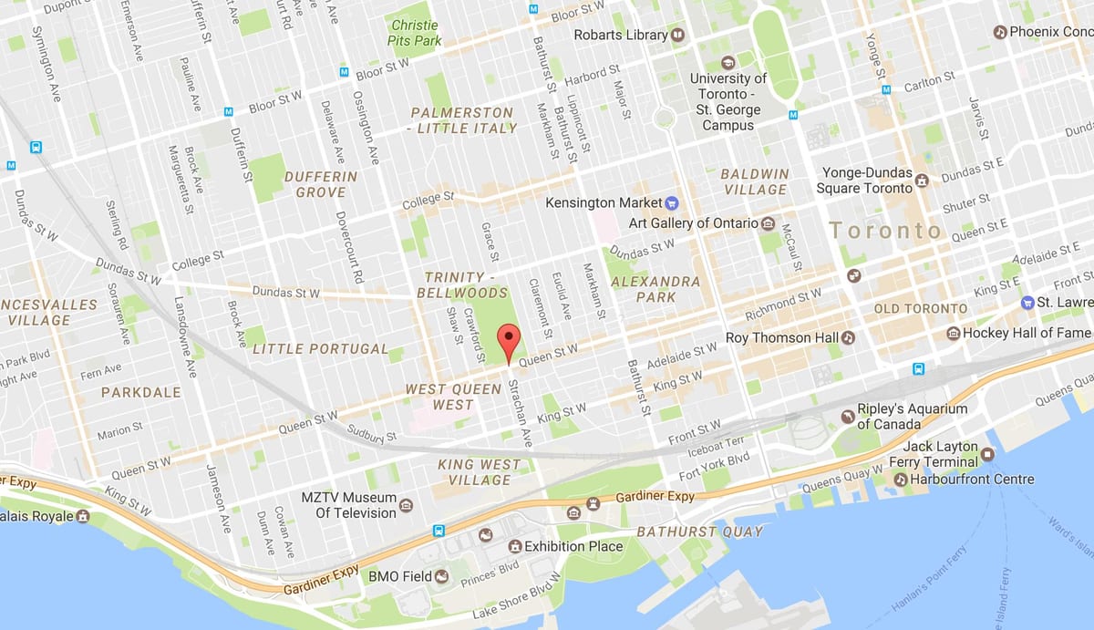Karta Queen Street West Toronto područje