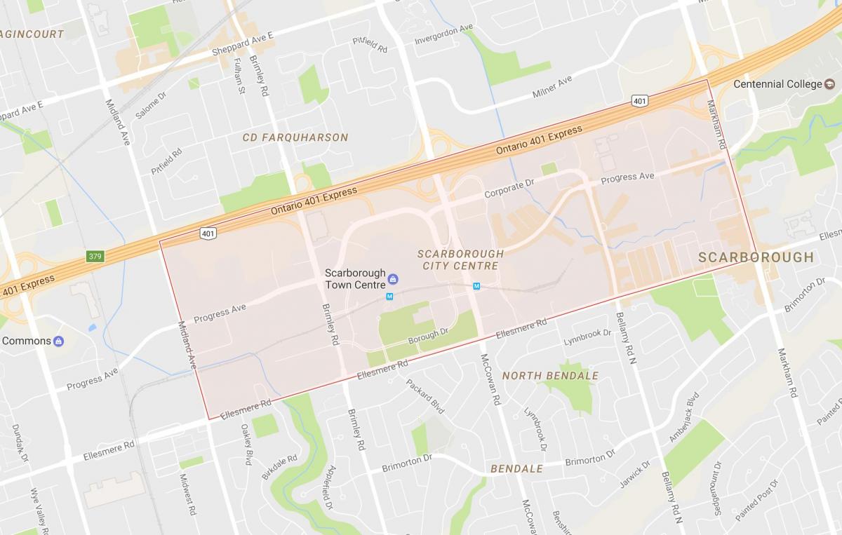Karta Scarborough centra grada Toronto područje