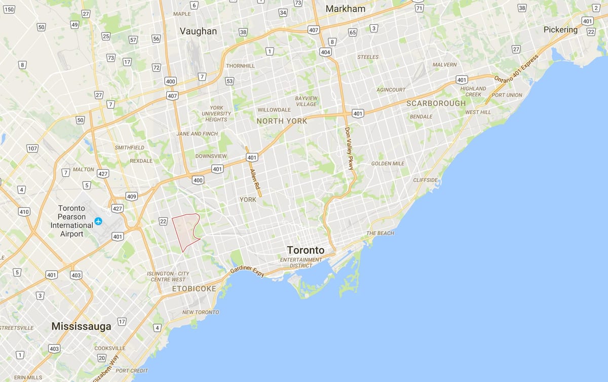 Kartu selo Dolina Хамбер području Toronto