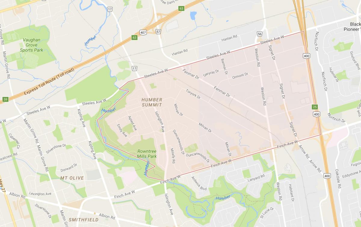 Karta Хамбер summita području Toronto