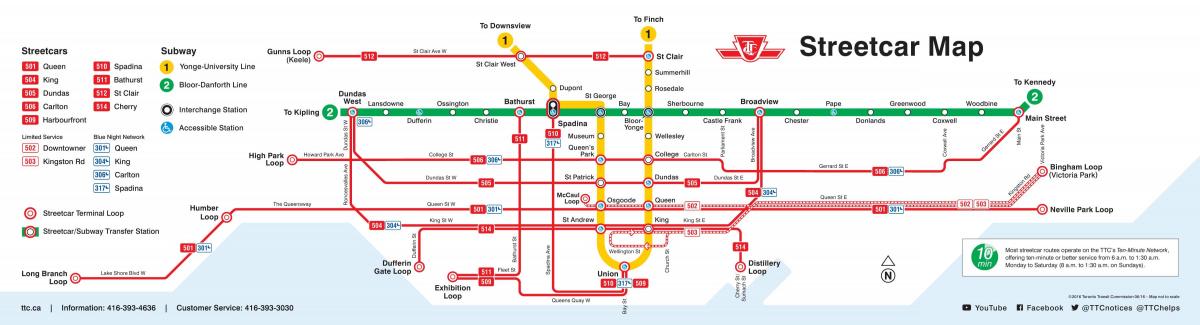Karta Toronto tramvaj