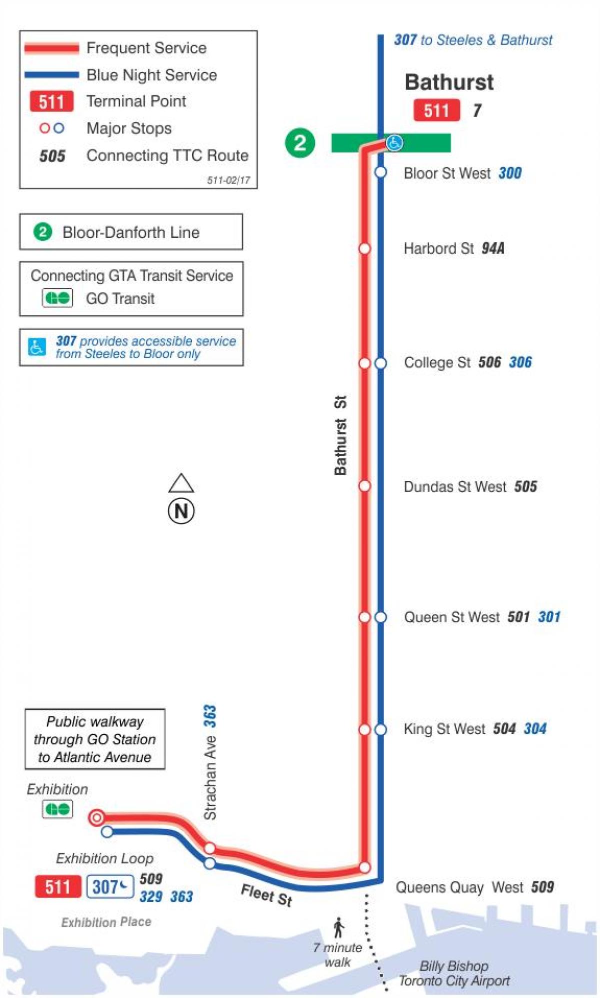 Karta tramvajsku liniju 511 Bathurst