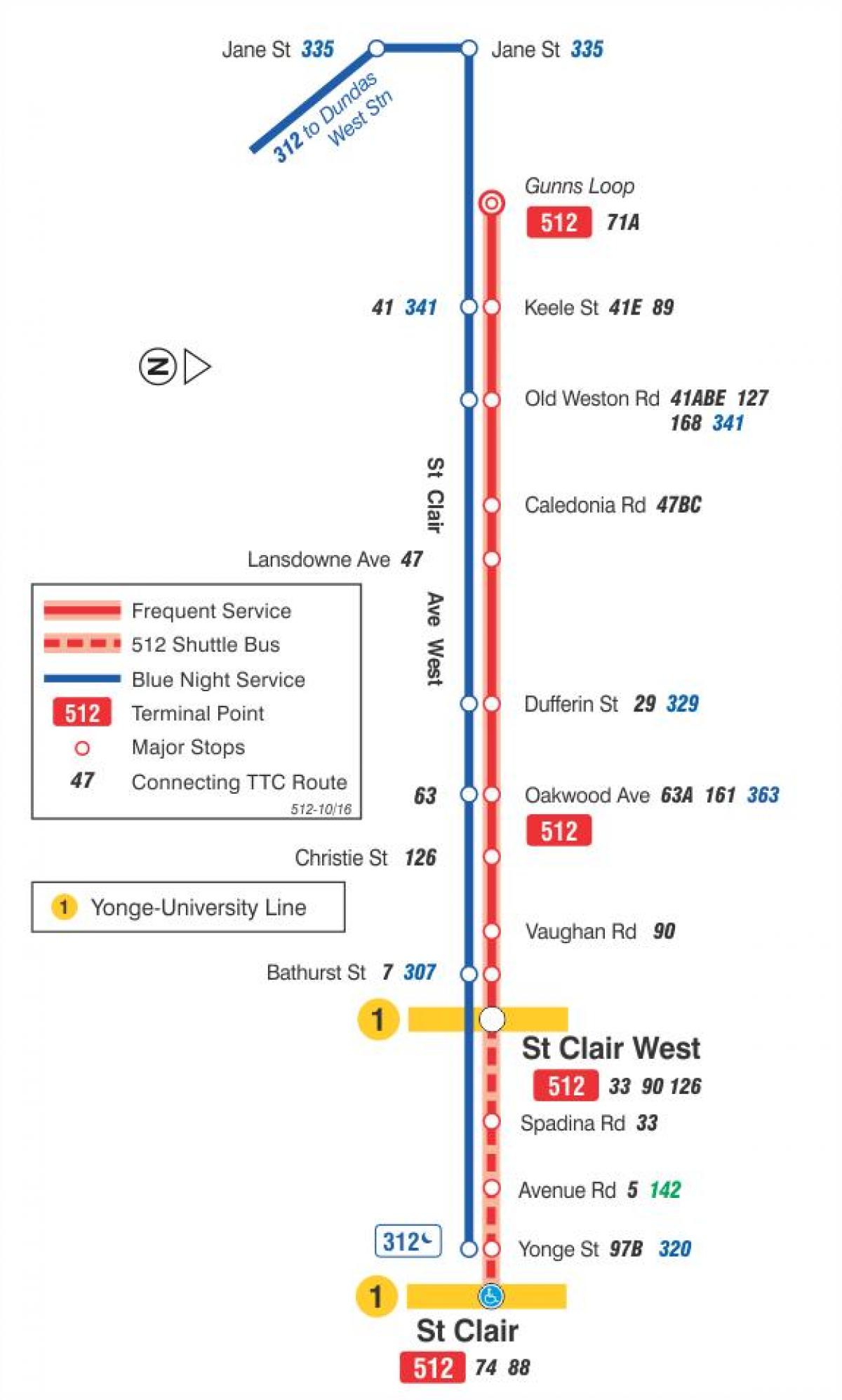 Karta linije tramvaja St. Claire 512