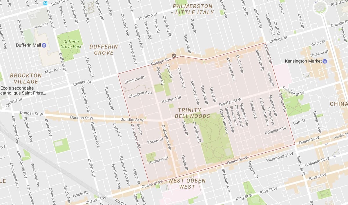 Karta Trojstva–Bellwoods području Toronto