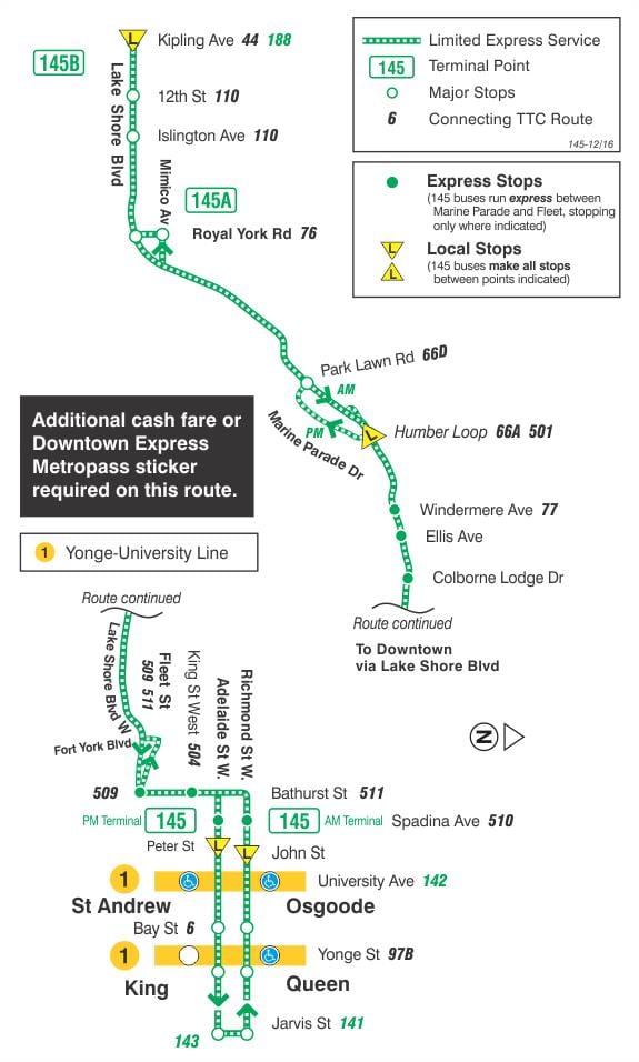Karta ТТС 145 grada / Хамбер zaljev Express bus route Toronto