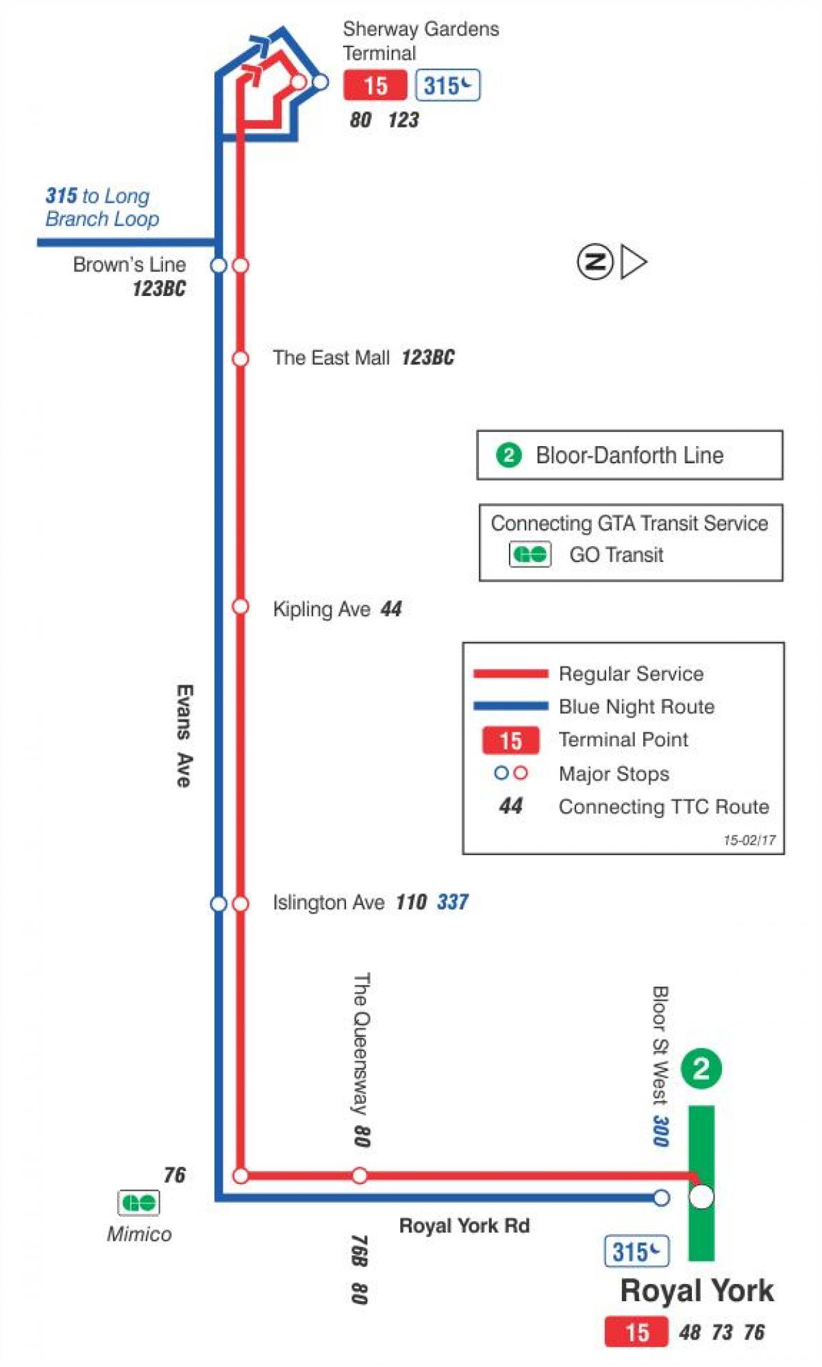 Karta ТТС 15 Evans autobusne rute Toronto