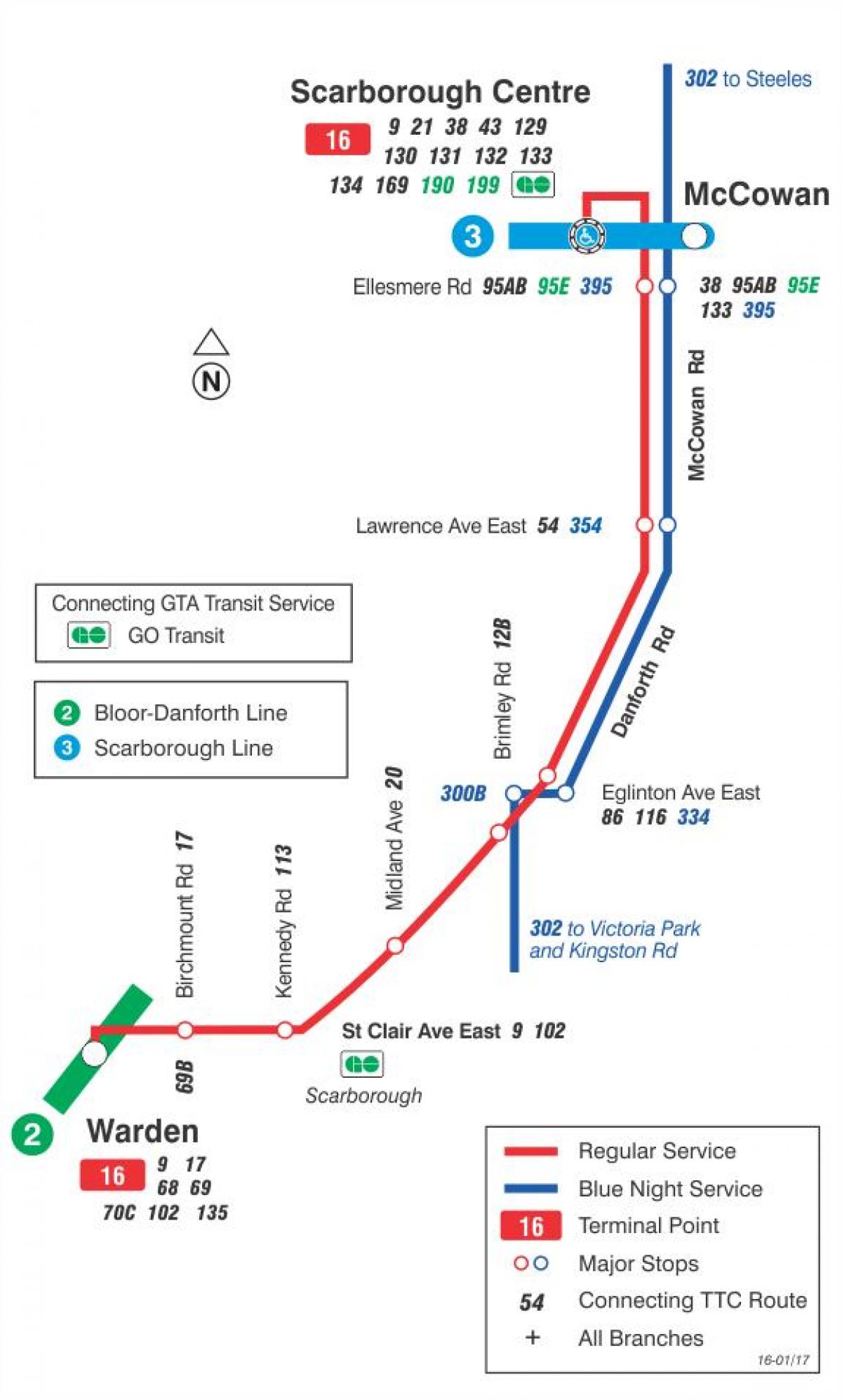 Karta TTC 16 Маккован autobusne rute Toronto