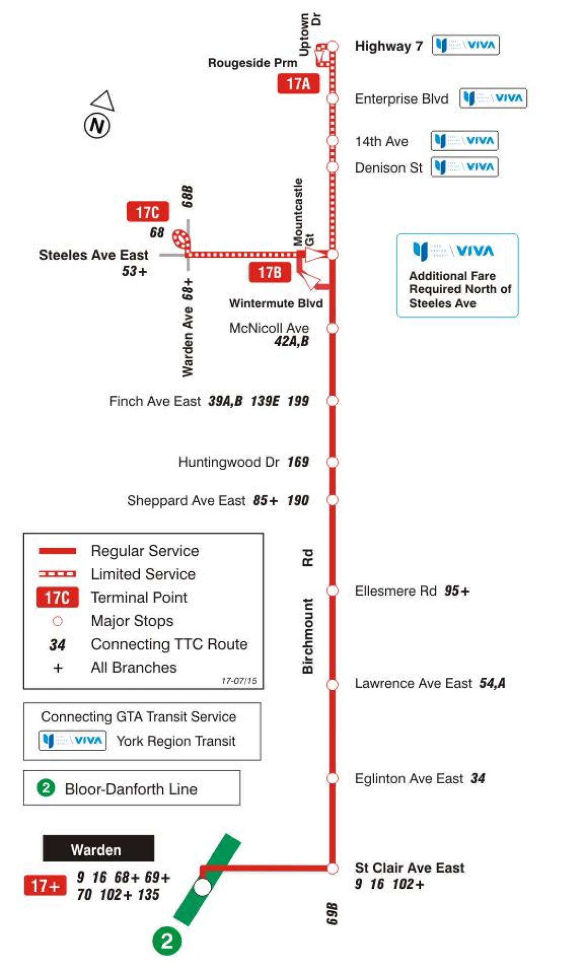 Karta ТТС 17 Birchmount autobusne rute Toronto
