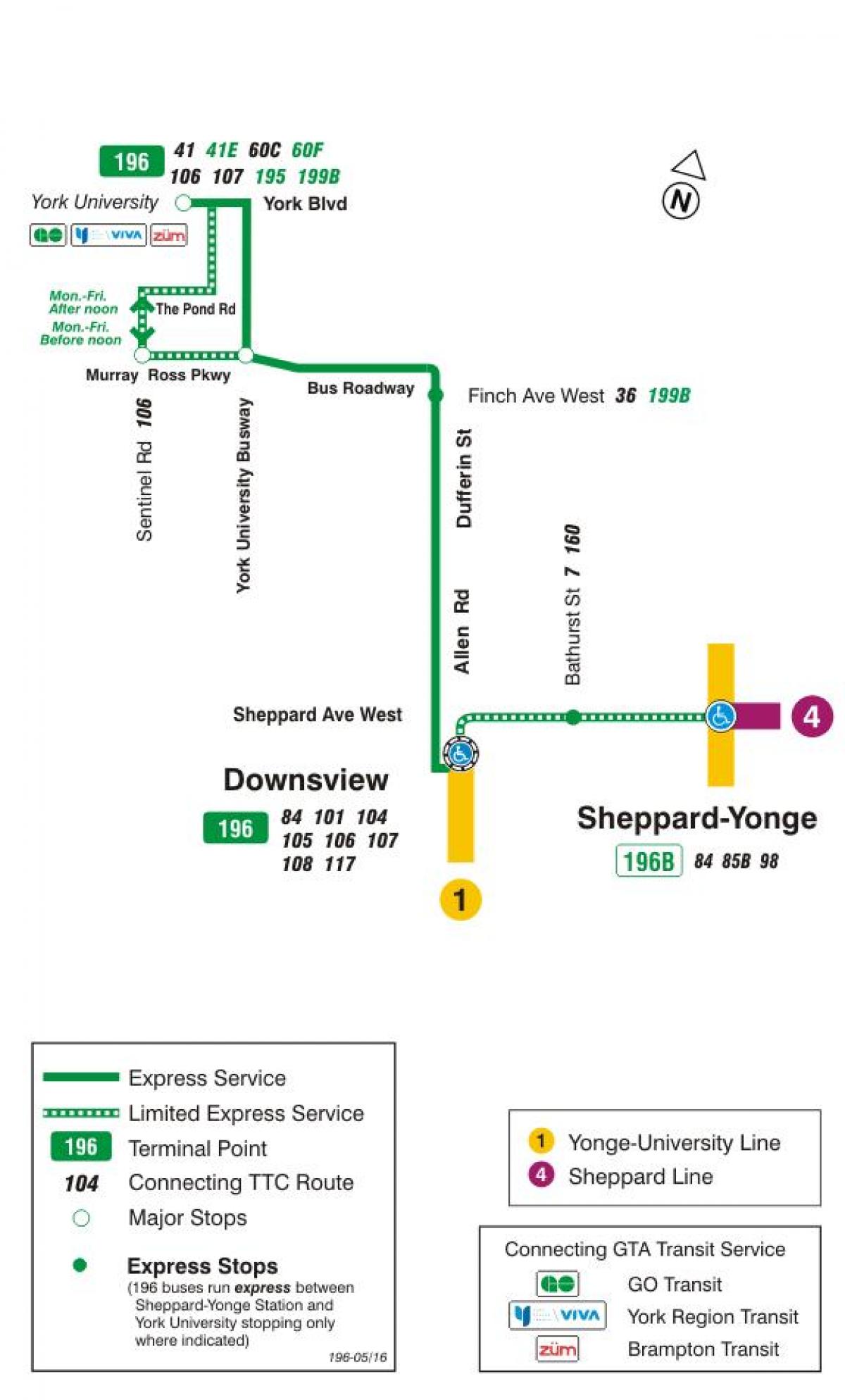 Karta TTC 196 York university, rocket autobusne rute Toronto