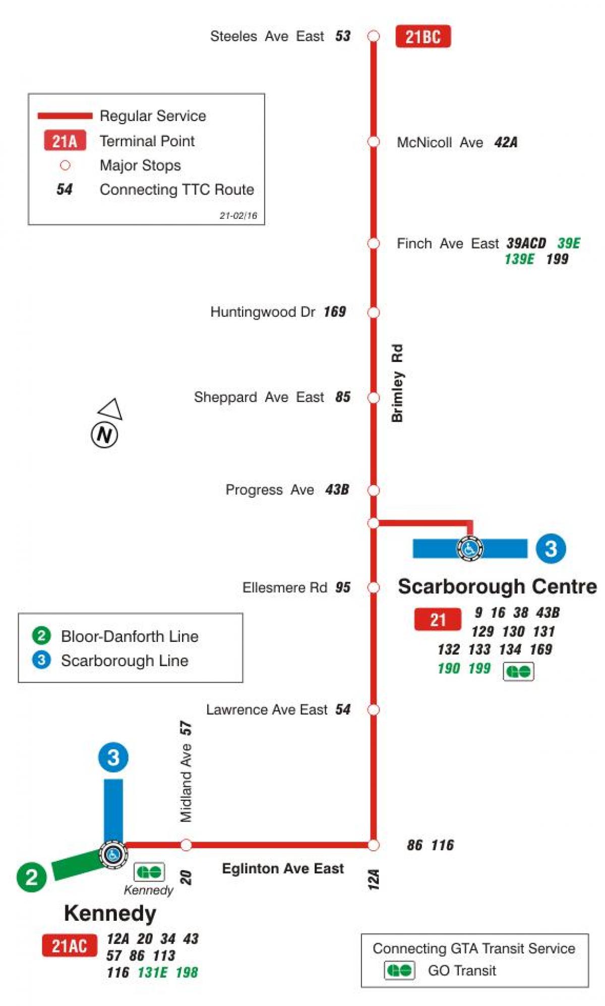 Karta TTC 21 Бримли autobusne rute Toronto